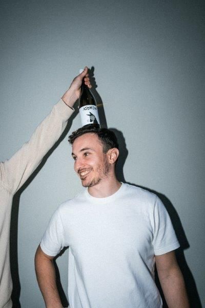 A fun moment balancing Wine Donkey Assyrtiko—showcasing the joyful, approachable side of Greek wine